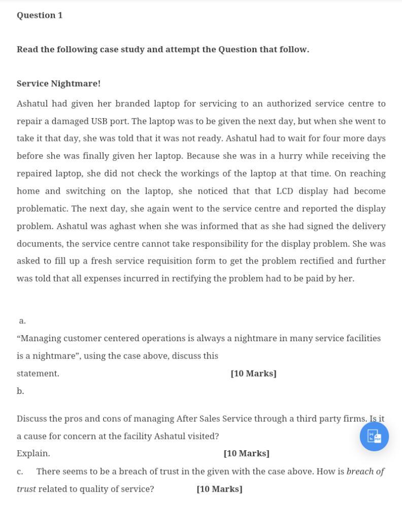 Question 1 Read the following case study and