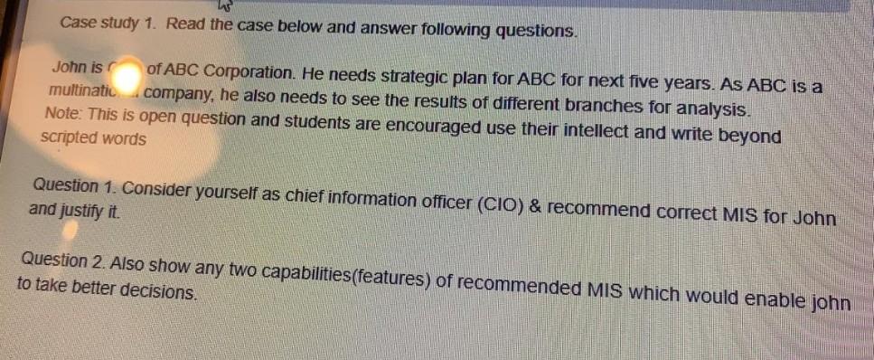 Dear all I have this MIS case study, may I