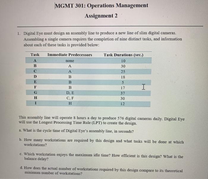 MGMT 301: Operations Management Assignment 2 1.