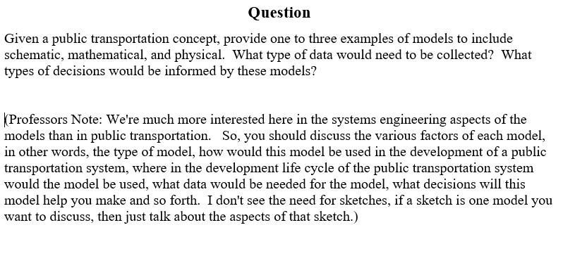 Question Given a public transportation concept,