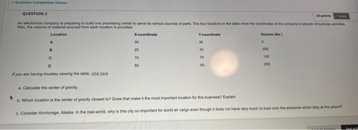 a Calculate the center of gravily. b. Which