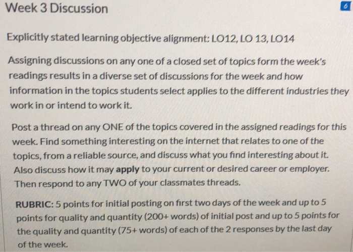 Week 3 Discussion Explicitly stated learning