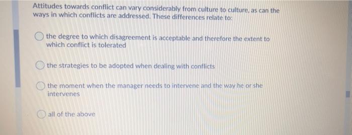 Attitudes towards conflict can vary considerably