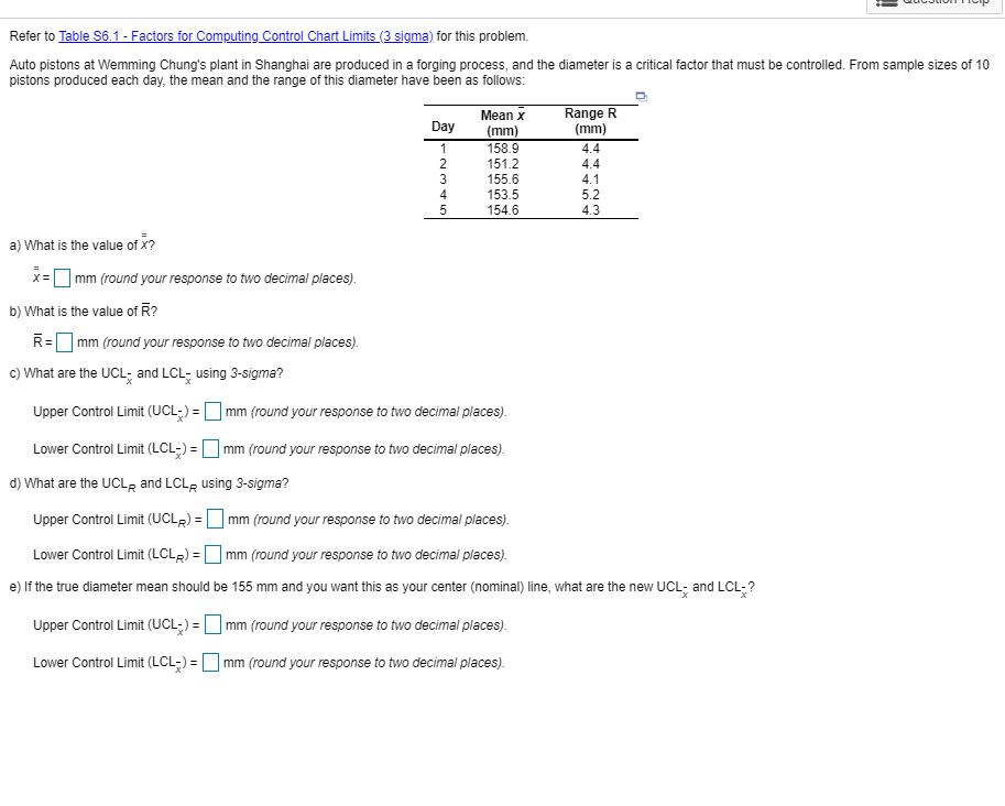 UCJLIULITICI Refer to Table S6.1 - Factors for