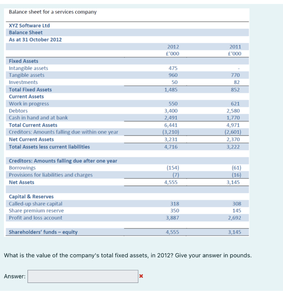 Balance sheet for a services company XYZ Software
