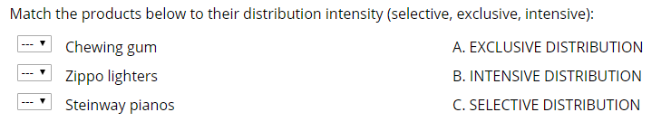 Match the products below to their distribution