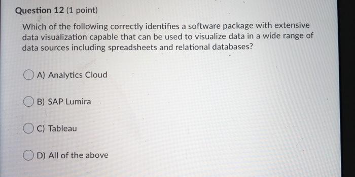 Question 12 (1 point) Which of the following