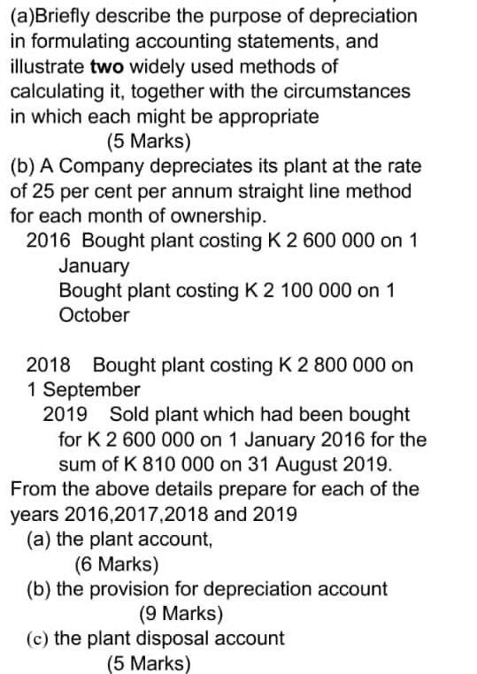 (a)Briefly describe the purpose of depreciation