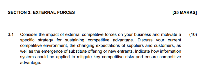 SECTION 3: EXTERNAL FORCES [25 MARKS] (10) 3.1