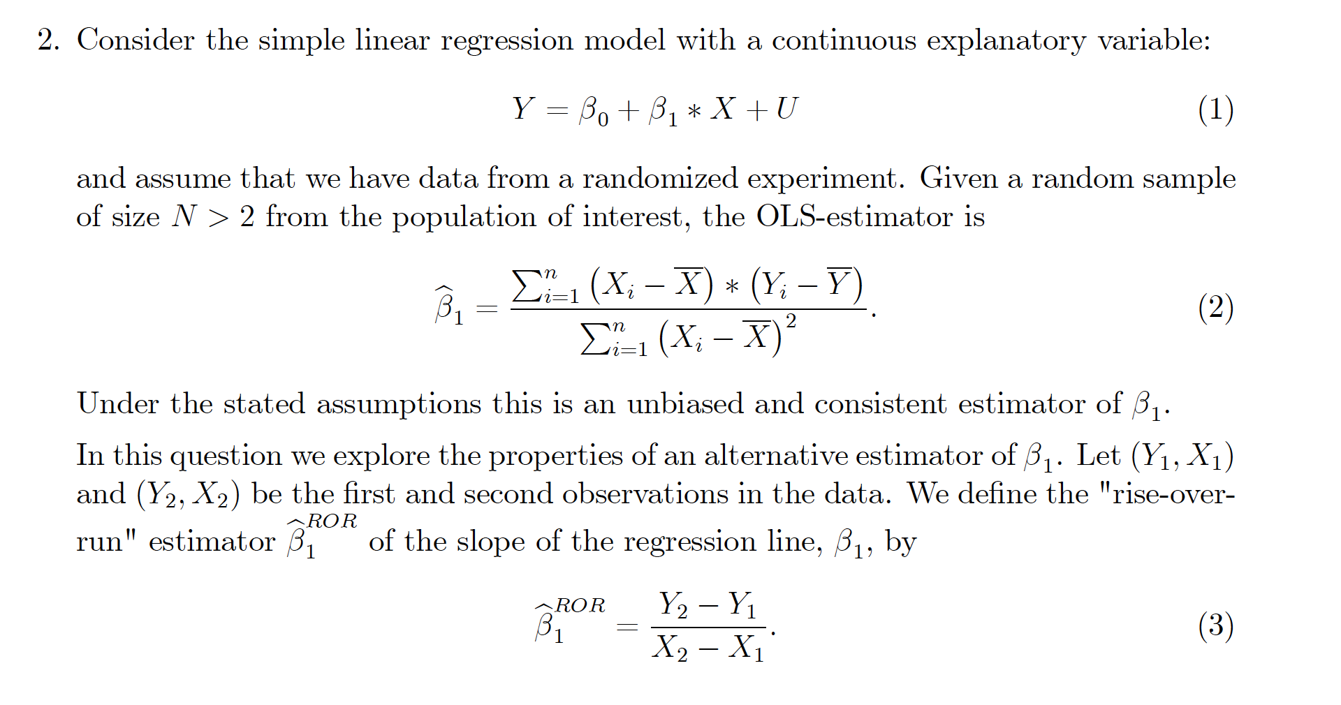 2. Consider the simple linear regression model