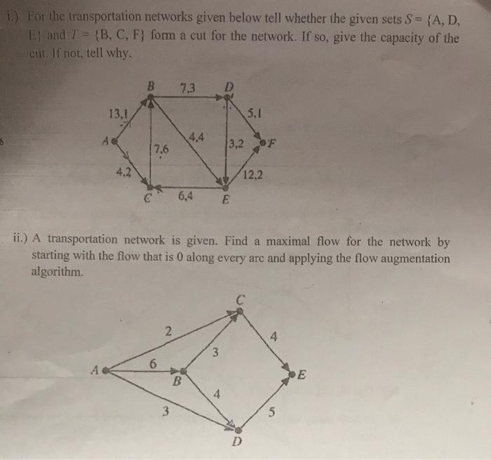 1.) For the transportation networks given below