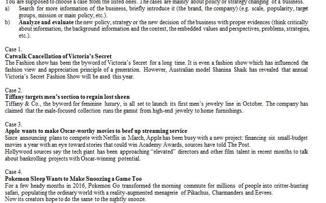 You are supposed to choose a case from the listed