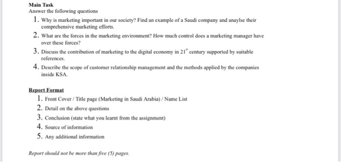 Main Task Answer the following questions 1. Why