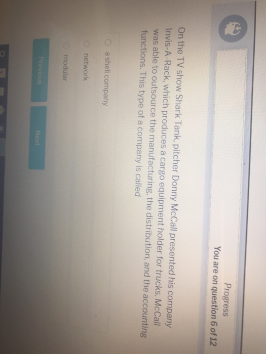 Progress You are on question 6 of 12 On the TV