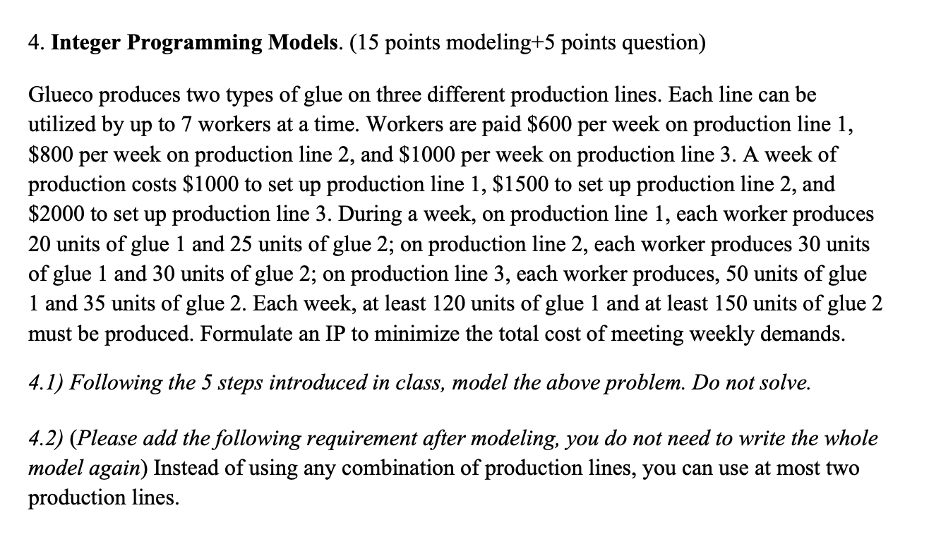 4. Integer Programming Models. (15 points