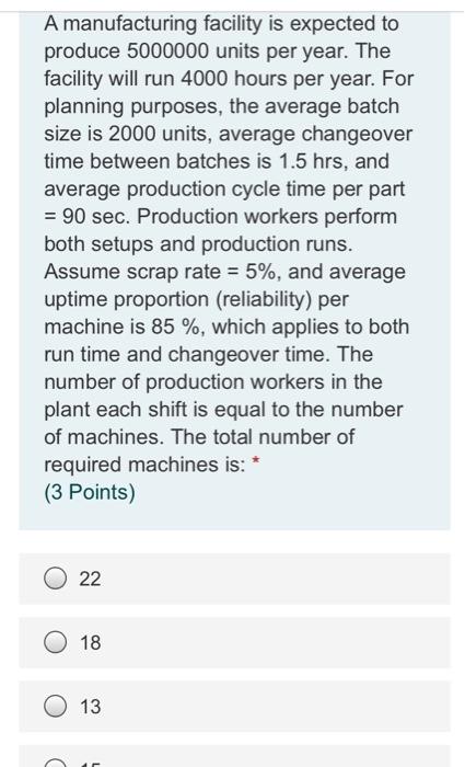 A manufacturing facility is expected to produce