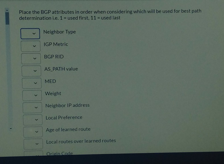 Place the BGP attributes in order when