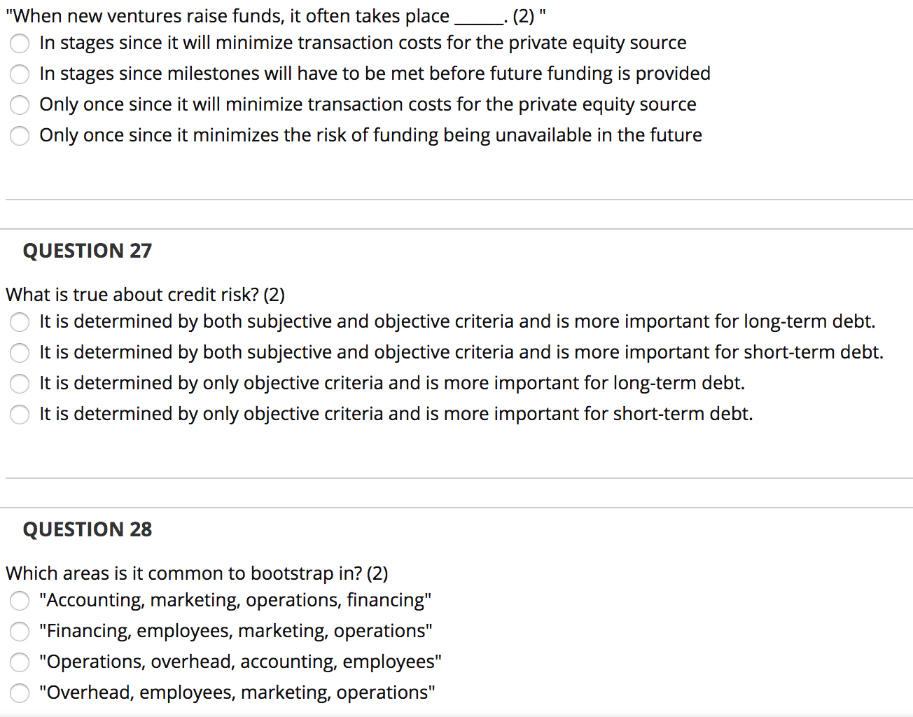 (2)" Oo oo "When new ventures raise funds, it