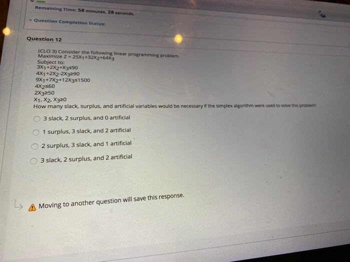 Remaining Time: 58 minutes, 28 seconds Question