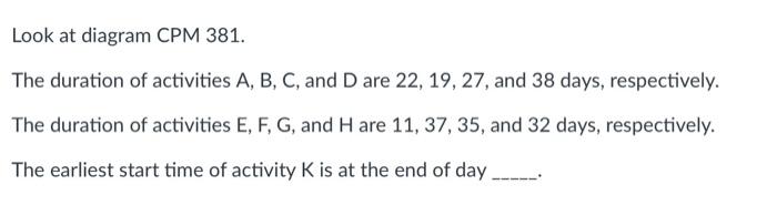 A E B F K N STA G FIN D H M Q Look at diagram CPM