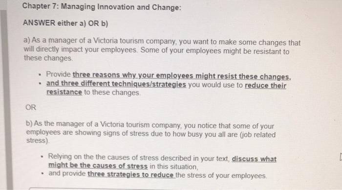 Chapter 7: Managing Innovation and Change: ANSWER