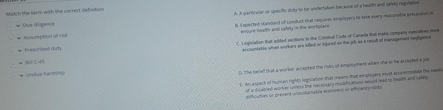 Match the term with the correct definition A. A