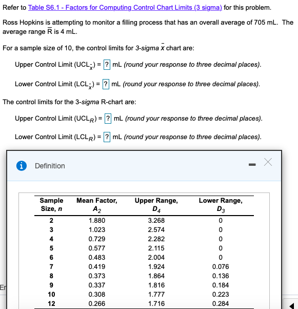 Refer to Table 56.1 - Factors for Computing