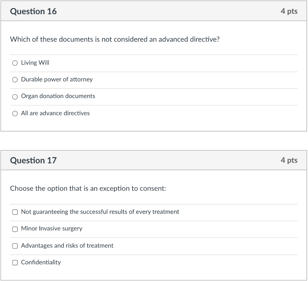 Question 11 4 pts An example of a malpractice