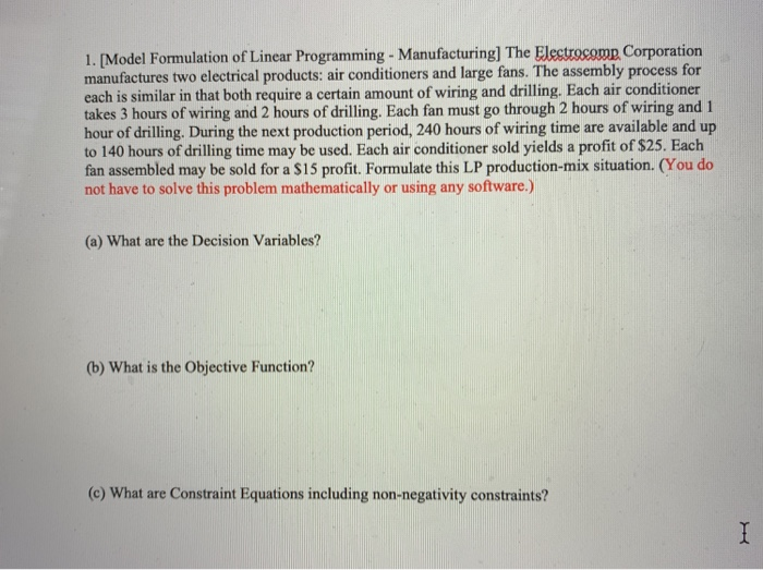 1. [Model Formulation of Linear Programming -