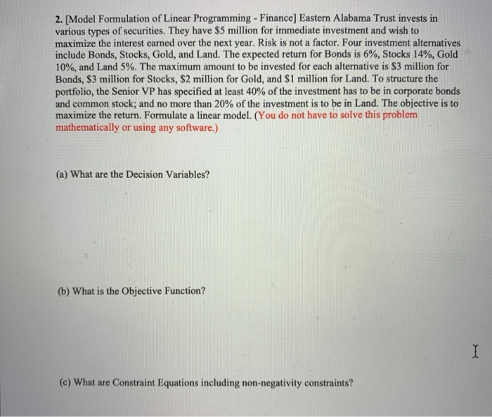 1. [Model Formulation of Linear Programming -