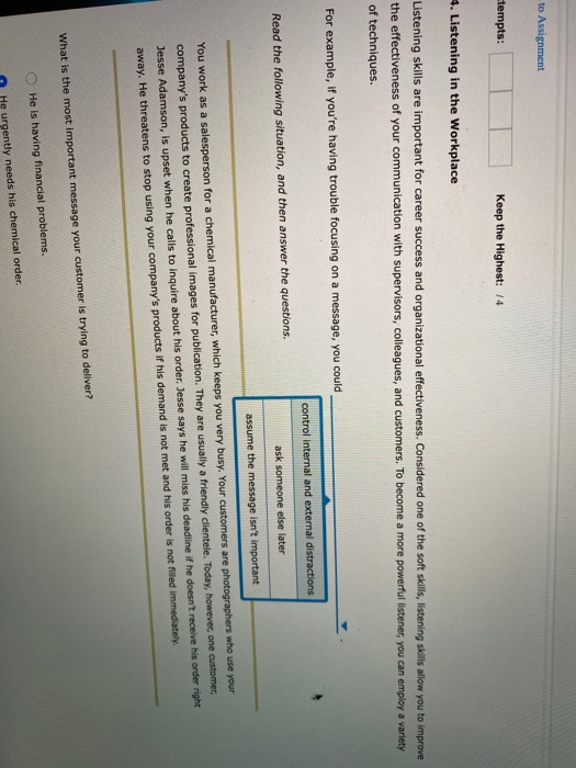 to Assignment tempts: Keep the Highest: /4 4.