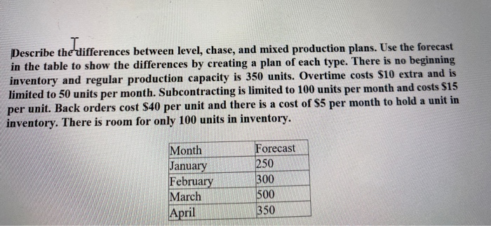 I. Describe the differences between level, chase,