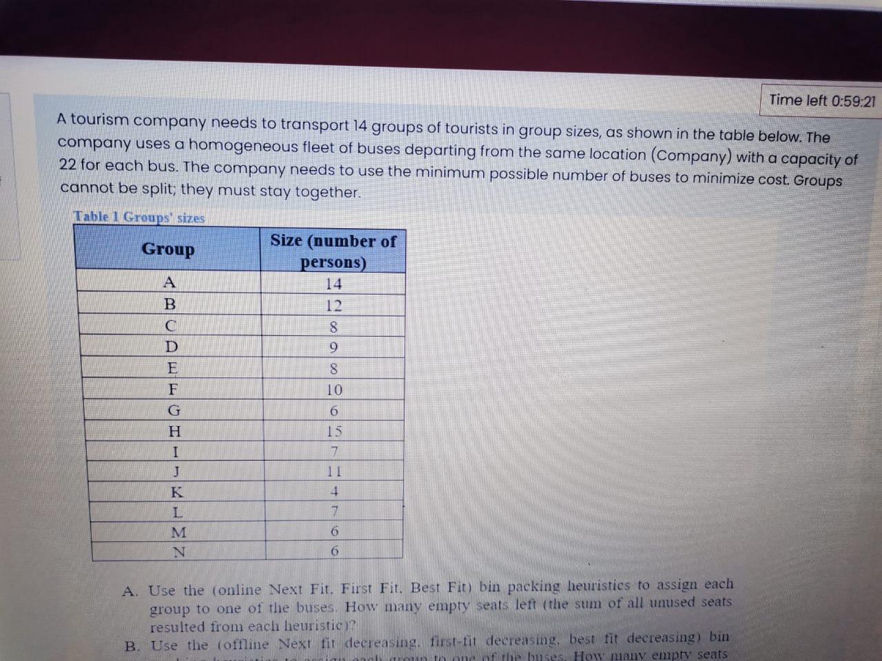 Time left 0:59:21 A tourism company needs to