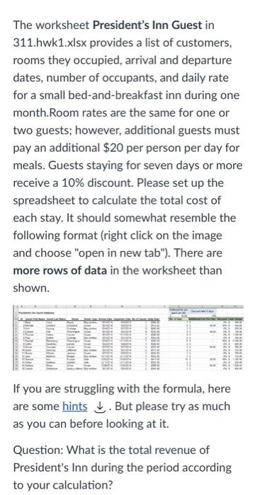 The worksheet President's Inn Guest in