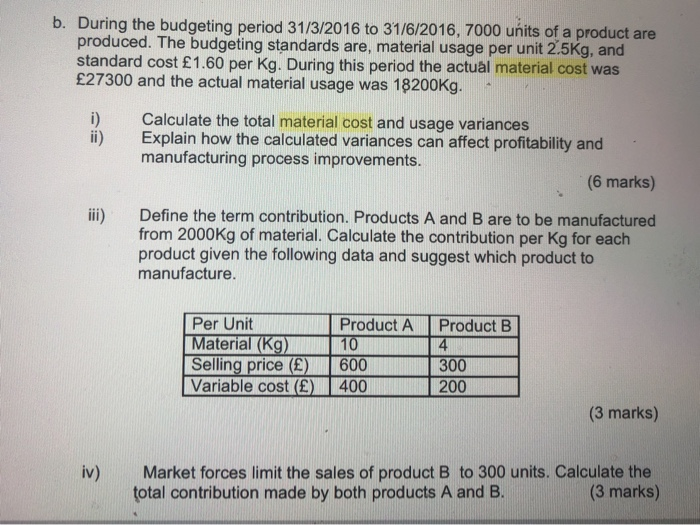 b. During the budgeting period 31/3/2016 to