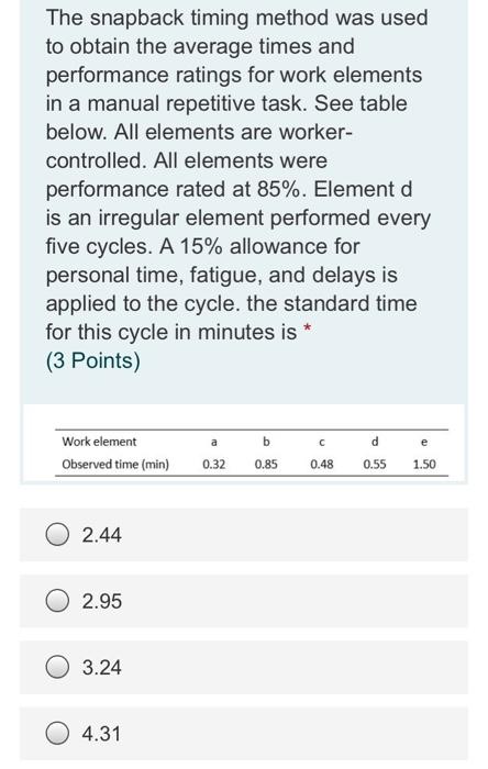 The snapback timing method was used to obtain the