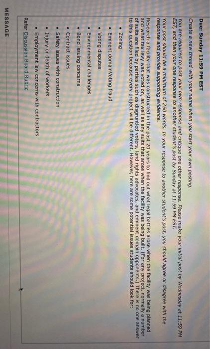 Due: Sunday 11:59 PM EST Create a new thread with