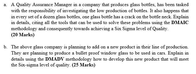 Question one answer a and b a. A Quality