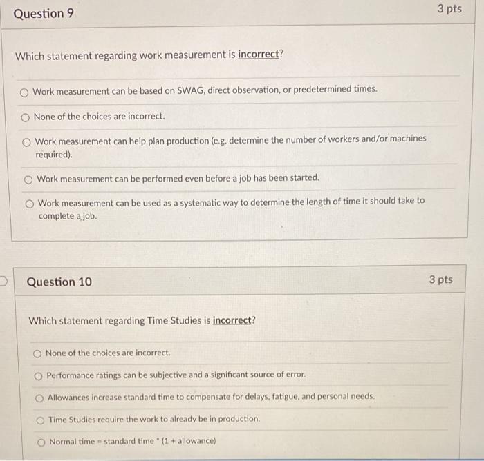 Question 9 3 pts Which statement regarding work
