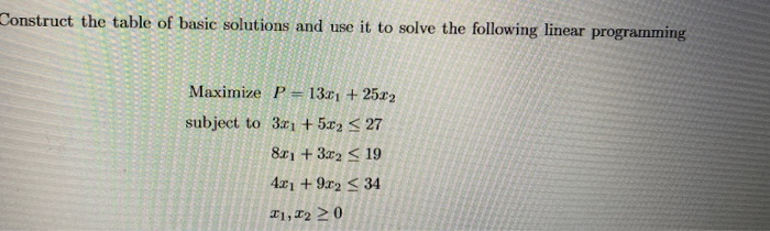 Construct the table of basic solutions and use it