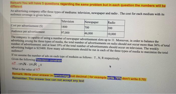 Remark:You will have 5 questions regarding the