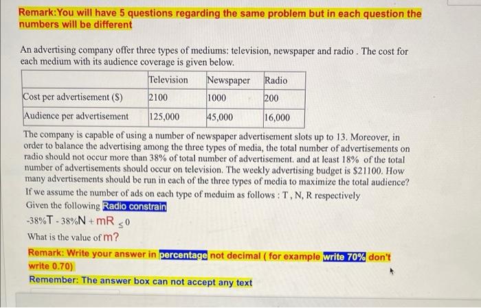 Remark: You will have 5 questions regarding the