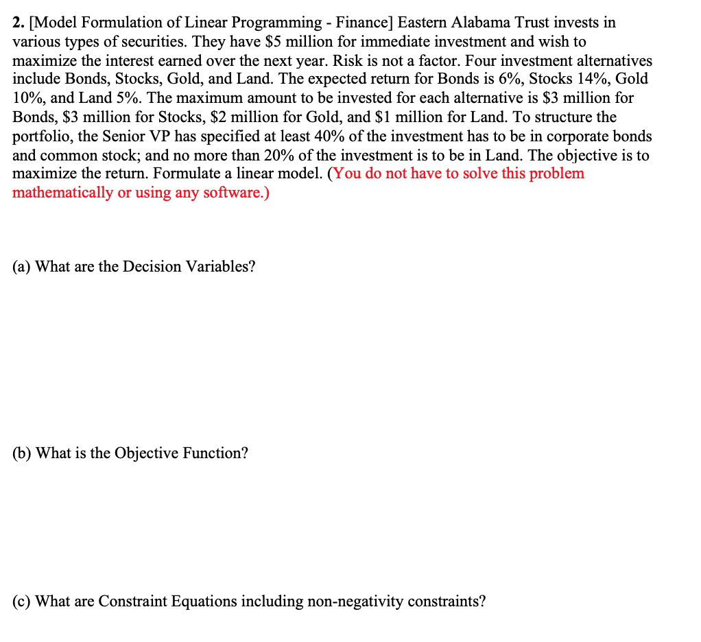 1. [Model Formulation of Linear Programming -