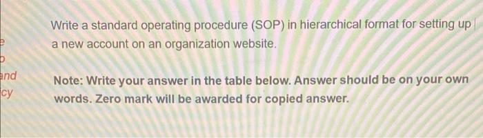 Write a standard operating procedure (SOP) in