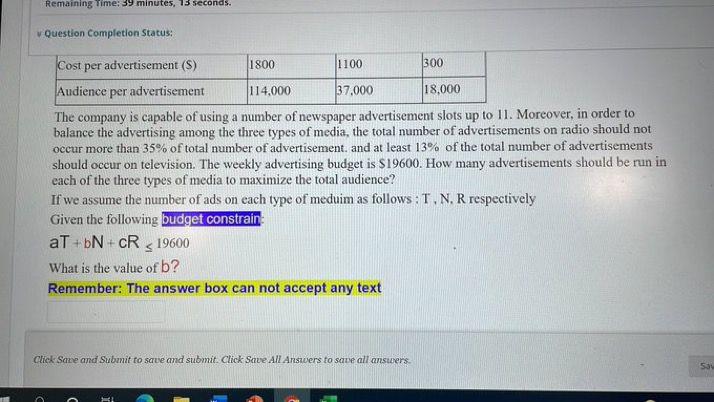 Remaining Time: 39 minutes, 28 seconds. Question