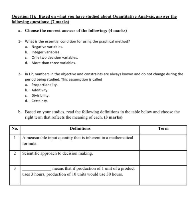 can someone help please? QUANTITATIVE ANALYSIS a