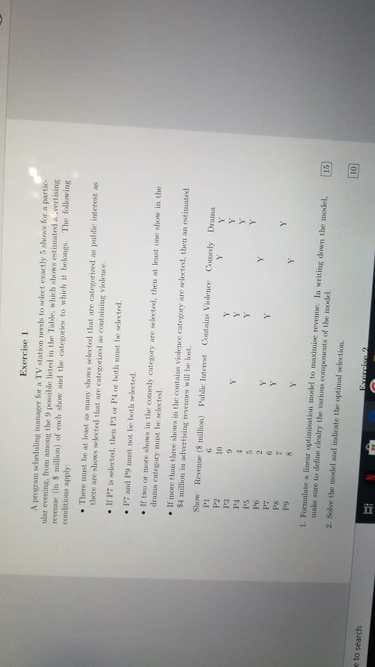 Exercise 1 A program scheduling manager for a TV