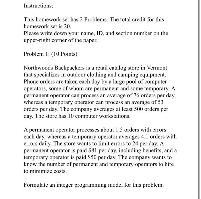 Instructions: This homework set has 2 Problems.