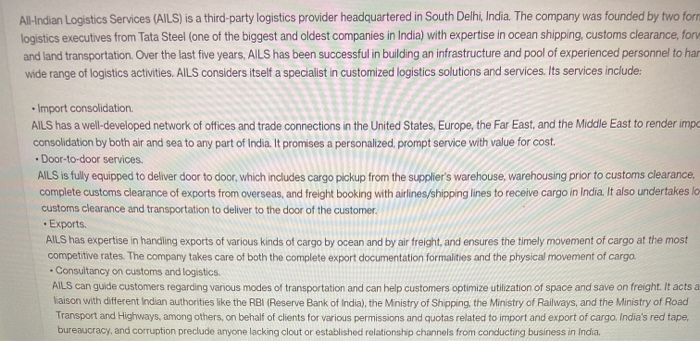 All-Indian Logistics Services (AILS) is a