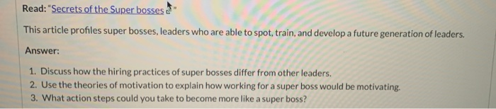 Read: "Secrets of the Super bosses This article
